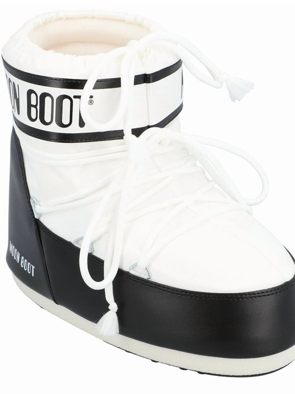Moon Boot White Platform Winter Boots with Black Sole